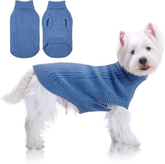 PUMYPOREITY Dog Sweater for Medium Dogs Girl Boy, Stretchy Dog Winter Coat Easy to Put On, Pet Turtleneck Thick Warm Sweatshirt, Winter Knit Pullover Cozy Fit, Thick Knitwear Clothes, Blue, M