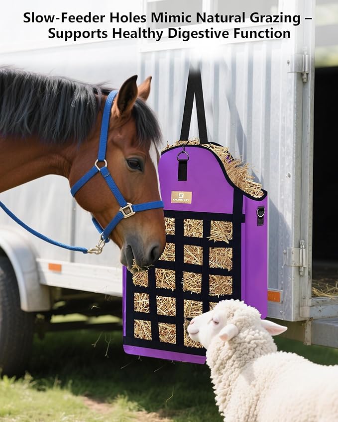 Hay Bags for Horses,3 Packs Slow Feed Hay Bags for Goats,Sheep,Donkey,600D Reinforced Oxford Hay Feed Bags with Front Hay Nets Design, Easy to Fill and Hang with Large Opening (2Black)