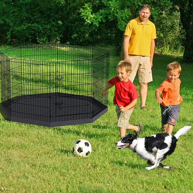 Peekaboo Dog Pen Pet Playpen Dog Fence Indoor Foldable Metal Wire Exercise Puppy Play Yard Pet Enclosure Indoor Outdoor 8 Panels 36 Inch with Bottom Pad/Top Cover(Black 36 Bottom Cover)