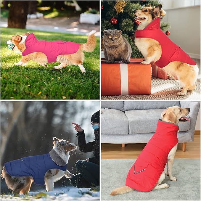 Dog Coat, Waterproof Dog Winter Jacket with Pocket, Reflective Adjustable Pet Snow Vest, Warm Cozy Fleece Sweater for Small Medium Extra Large Dogs - Pink, M