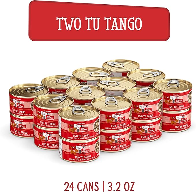 Weruva Cats in The Kitchen, Two Tu Tango with Sardine, Tuna & Turkey Au Jus Cat Food, 3.2oz Can (Pack of 24)