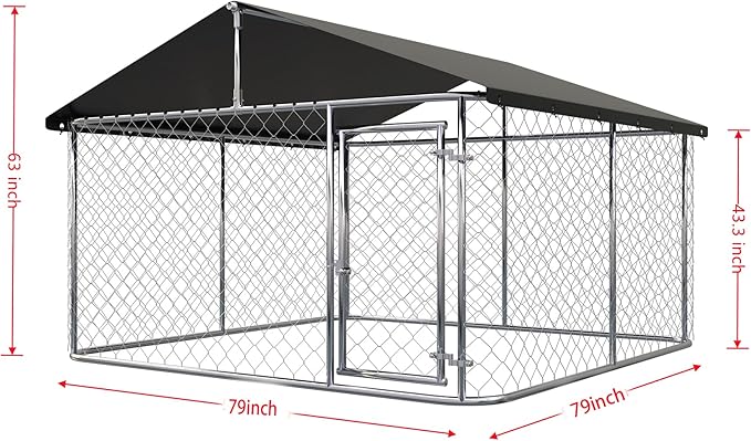 Outdoor Dog Playpen Heavy Duty Dog Kennel House Mesh Dog Big Cage Pet Kennel Steel Fence with Secure Lock (6.56‘x 6.56’)