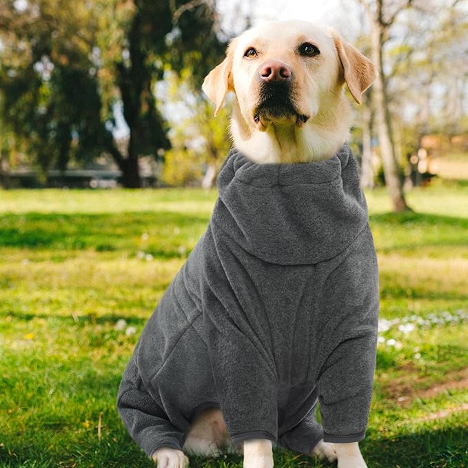 ROZKITCH Dog Winter Coat Soft Fleece Pullover Pajamas, Pet Windproof Warm Cold Weather Jacket Vest Cozy Jumpsuit Apparel Outfit Clothes for Small Medium Large Dog Walking Hiking Sleep Grey M
