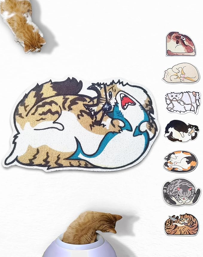 Lukamoo® Cute Cat Litter Mat (30’’x20’’), Large/L, for Kitty Litter & Cute Cat Litter Box, Litter Trapping Mat (mackerel tabby)