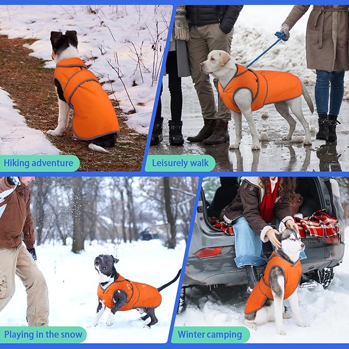 MIGOHI Warm Dog Coat Winter Dog Jacket,Waterproof Cold Weather Coats for Dogs,Fleece Jacket for Small Medium Large Dogs,Reflective Thick Fleece Vest with Leash Hole