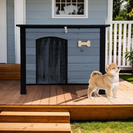 Outdoor Dog House, Indoor Outdoor Doghouse Puppy Shelter Dog House with Iron Frame,Anti-Bite Design Dog Home for Small Medium Some Large Dogs (Grey, Small)