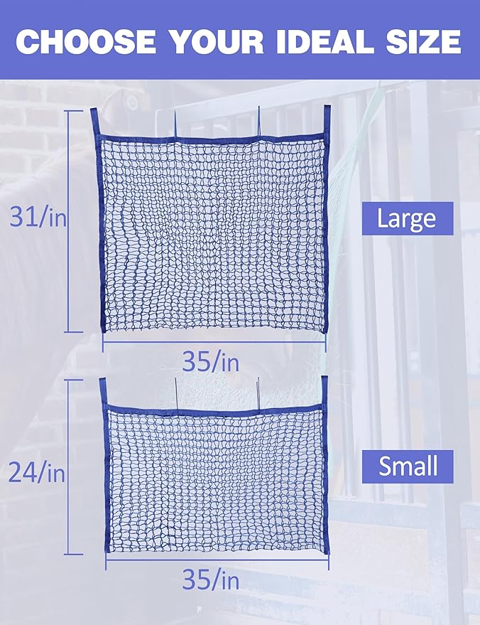 Harrison Howard Square Opening Slow Feed Hay Nets for Horses Large Capacity Horse Feed Bag Reduce Hay Waste Promote Healthy Digestion Blue 24 * 35''