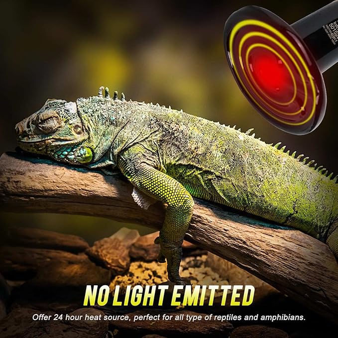 WUHOSTAM 3 Pack 100W Black Reptile Heat Lamp, Infrared Ceramic Emitter Bulb for Pet Coop Heater, Lizard, Turtle, Snake, Aquarium, No Harm No Light, ETL Listed