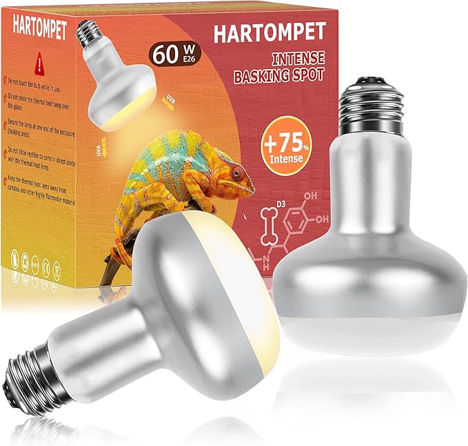 60W Intense Basking Spot Lamp – UVA Daylight Heat Bulb for Reptiles and Amphibians, Simulates Natural Sunrise and Sunset, Ideal for Bearded Dragons, Snakes, Lizards & Chicks | 2 Pack