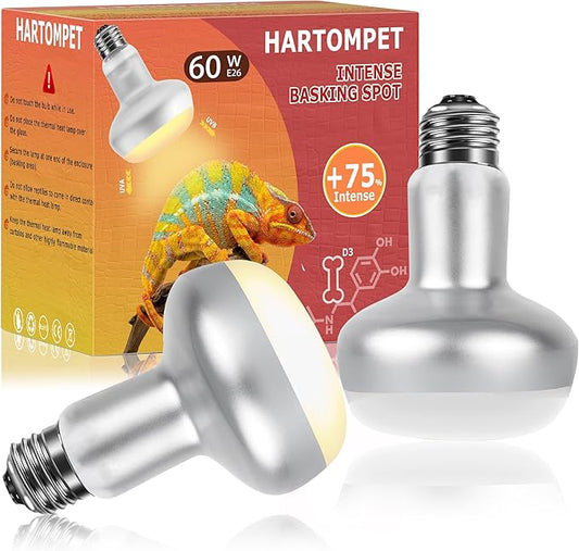 60W Intense Basking Spot Lamp – UVA Daylight Heat Bulb for Reptiles and Amphibians, Simulates Natural Sunrise and Sunset, Ideal for Bearded Dragons, Snakes, Lizards & Chicks | 2 Pack