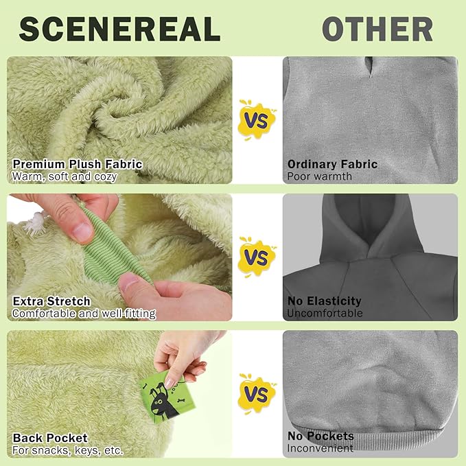 SCENEREAL Fleece Sweater Hoodie for Small Medium Large Dogs, Fuzzy Warm Sweatshirt With Pocket, Girl Boy Clothes for Winter/Fall, Designer Cute Male/Female Apparel With Leash Hole