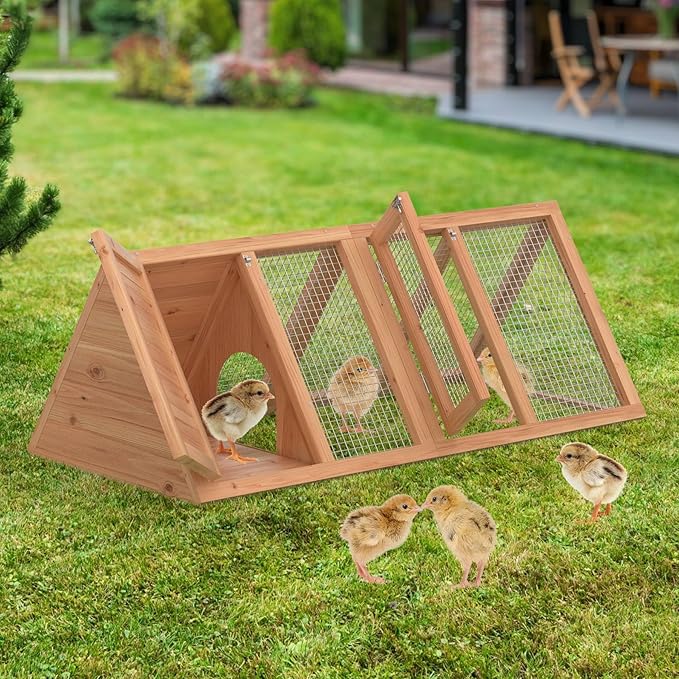 Rabbit Hutch Outdoor Chicken Coop Run A-Frame Bunny Cage Wooden Quail Cage w/ 2 Door & Ventilated Wire Fence Small Animal Cage for Garden Backyard Farms 47 x 18 x 19.5 in