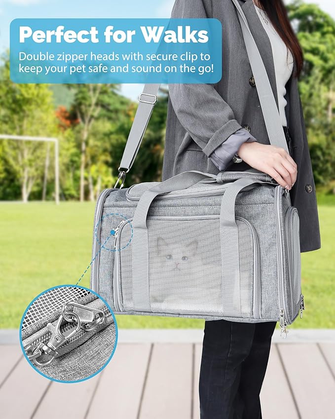 L&W BROS. Airline Approved Cat Carrier - Soft Sided Pet Travel Bag for Cats and Small Dogs Under 16 lbs TSA Approved Pet Carrier in Cabin (Gray)