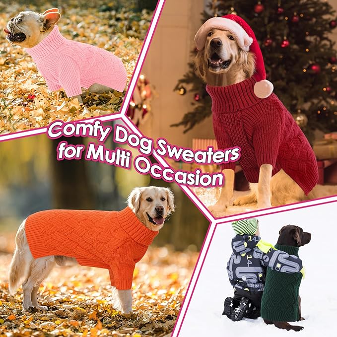 AOFITEE XXL Dog Sweater, Christmas Sweaters for Large Dogs, Warm Turtleneck Dog Sweater for Fall Winter Cold Weather, Solid Dogs Knit Sweatshirt for Golden Retriever, Labrador, Doberman (Rose Red)
