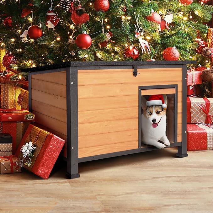 Dog House Outdoor with Prevent Chewing Iron Frame, Cat Houses Removable Floor and Open Roof for Dogs,Cats,Rabbits Animals