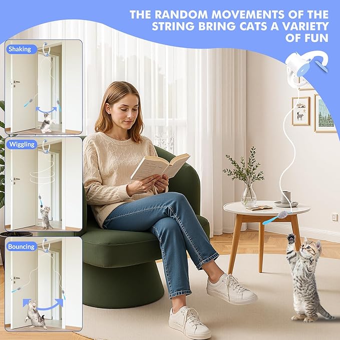 Interactive Cat Toys for Indoor Cats, Automatic Electric Flying Bird Cat Toy, Best Kitten & Adult Cat Enrichment Toy Hanging Electric Kitty Toys for Bored Cats, Light Blue