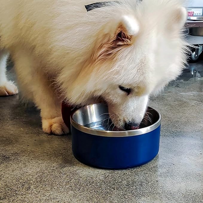 Stainless Steel Dog Bowl, Metal Water and Food Dish for Large Dogs, Insulated Non-Slip Pet Bowl, Easy Clean, 64oz, Blue