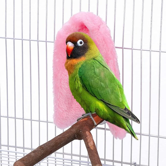 Comfort Corner Fleece Bird Blanket Parrot Cage Snuggle Hut Warm Bird Nest House Bed Hanging Hammock Toy for Parakeet Cockatiel Pigeon Small Animals Shelter Plush Bedding(Pink/M)