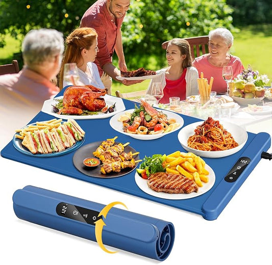 Electric Food Warming Mat for Heating, 15"x23.6" Portable Foldable Silicone Warming Tray with 6 Adjustable Temperature, Food Warmers for Parties Buffet, Gatherings, Daily Use