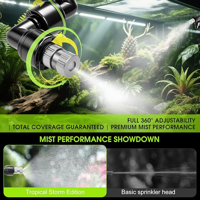 Reptile Humidifier Reptile Mister System with Timer & 360° Nozzles, Chameleons, Snakes, Frogs Misting for Terrarium, Auto Misting for Terrariums, Adjustable Nozzles & Quiet Operation