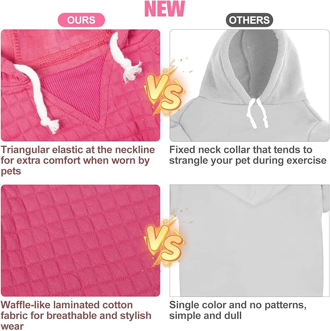 BEAUTYZOO Medium Dog Hoodie Sweater with Pockets, Dog Clothes for Small Medium Dogs Boy Girl, Waffle-Like Laminated Cotton Pet Coats with Hat and Leash Hole, Rose Pink XL