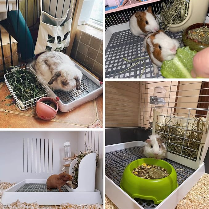 Fhiny Guinea Pig Litter Pan, Rabbit Litter Box with Grate Plastic Small Animals Corner Tray Toilet Potty Trainer for Bunny Chinchilla Guinea Pigs Ferret Hedgehog