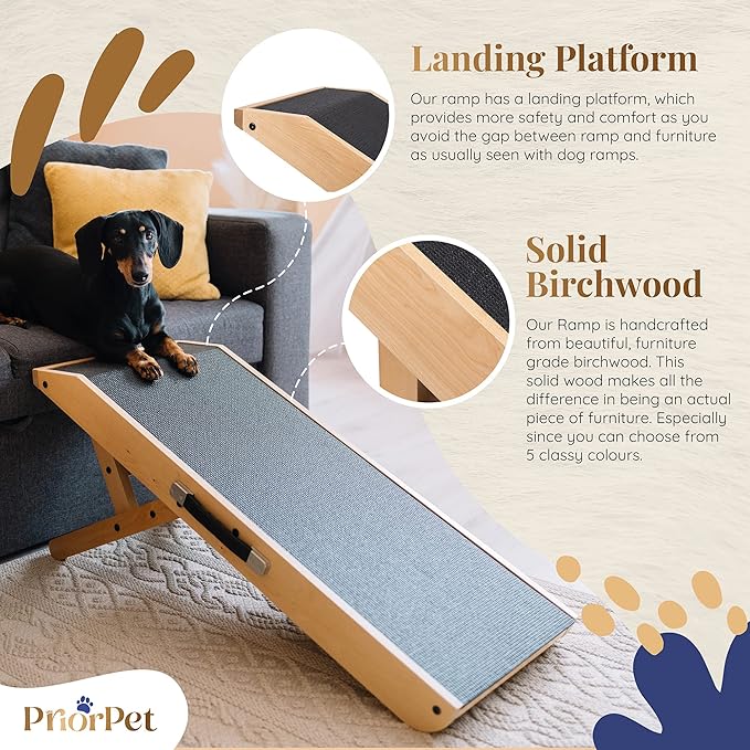 Dog ramp for Couch – Non-Slip, Sturdy Build Foldable Dog ramp – Supports up to 200lbs – Adjustable 7'' to 20'' – Landing Platform Seamlessly Connects – Birchwood Pet Ramp for Small Dogs – Natural