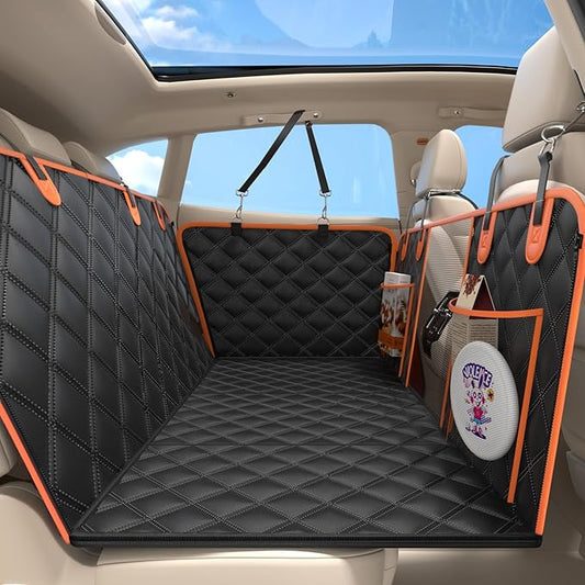 Back Seat Extender for Dogs, Hard Bottom Up to 499Lbs Dog Car Seat Cover for Back Seat, Waterproof Backseat Protector with Mesh Window and Pockets, Large Space Dog Hammock for Car & SUV & Small Truck