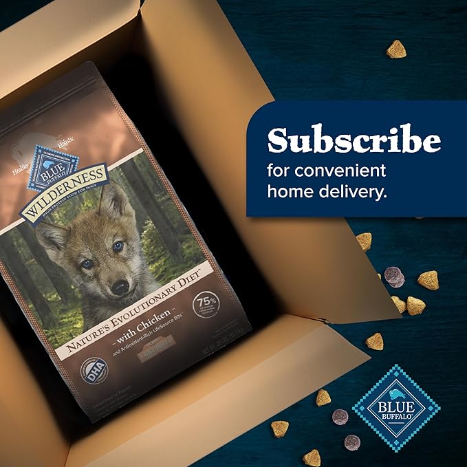 Blue Buffalo Wilderness Natural High-Protein Dry Food for Large Breed Puppies, WITH WHOLESOME GRAINS, Chicken, 28-lb Bag.