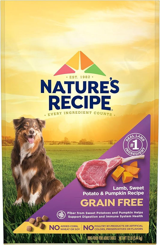 Nature's Recipe Grain Free Dry Dog Food, Lamb, Sweet Potato & Pumpkin Recipe, 12 lb. Bag