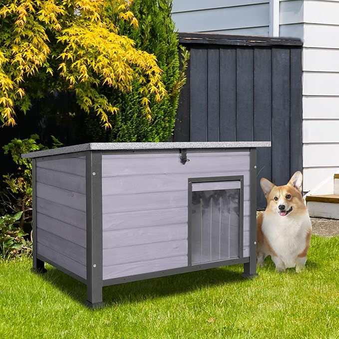 Dog House Outdoor with Prevent Chewing Iron Frame, Cat Houses Removable Floor and Open Roof for Dogs,Cats,Rabbits Animals