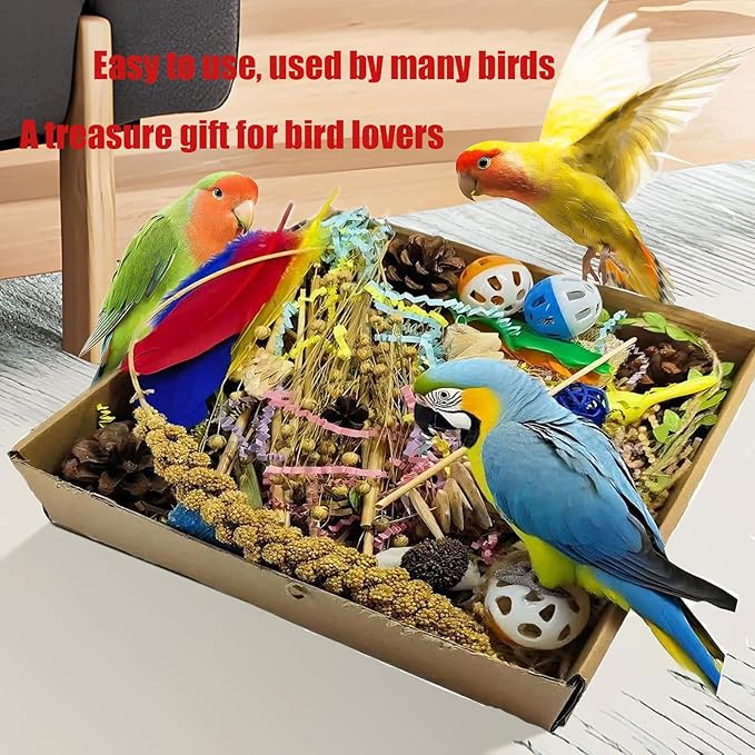 Natural Bird Foraging Toys, Interactive Chew Toys, Perfect for Parakeets, Cockatiels, Conures, Sun Conures and Other Small to Medium Bird Shred Toys