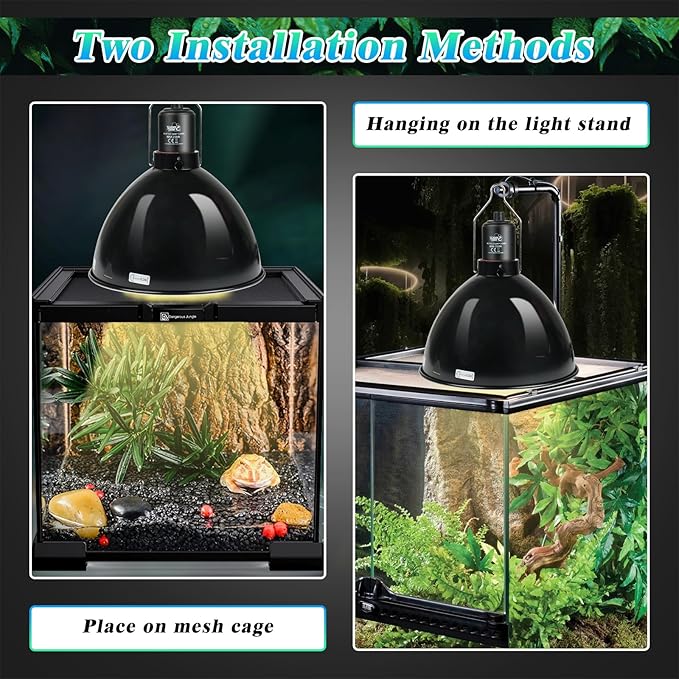 LUCKY HERP Reptile Light Fixture 250W (No Temperature Control Function), Aluminum 8.1inch Dome Reptile Lamp Fixture, Reptile Heat Lamp Fixture for UVB Bulb Basking Heat Bulb
