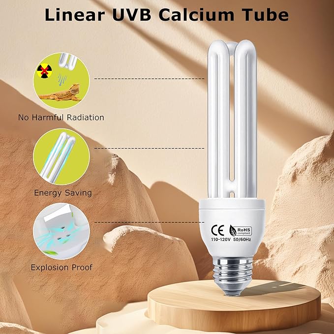 UVB Linear Tube Bulb 10.0, 13W - Desert Terrarium Lamp, Compact Fluorescent Lamp, Suit for Bearded Dragon, Leopard Gecko, Tortoise & All Desert-Dwelling Reptiles Habitat Lighting