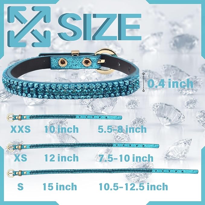 PEARLY JUN Rhinestone Dog Collars for Small Dogs Cat, S Blue Bling Diamond Cat Collar Cute Luxury Crystal Pet Puppy