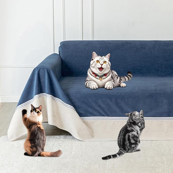 Cat Scratch Furniture Protector - Anti-Slip, Waterproof Sofa Cover to Keep Cats Off, Pet-Friendly Couch Protectors for 3 Cushion Couch, Anti-Scratch Couch Cover for Pets and Kids 118"X91"Navy Blue
