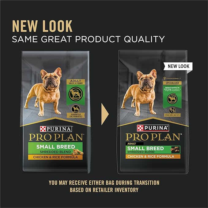 Purina Pro Plan Small Breed Dog Food Shredded Blend Chicken and Rice Formula With Guaranteed Live Probiotics - 34 lb. Bag