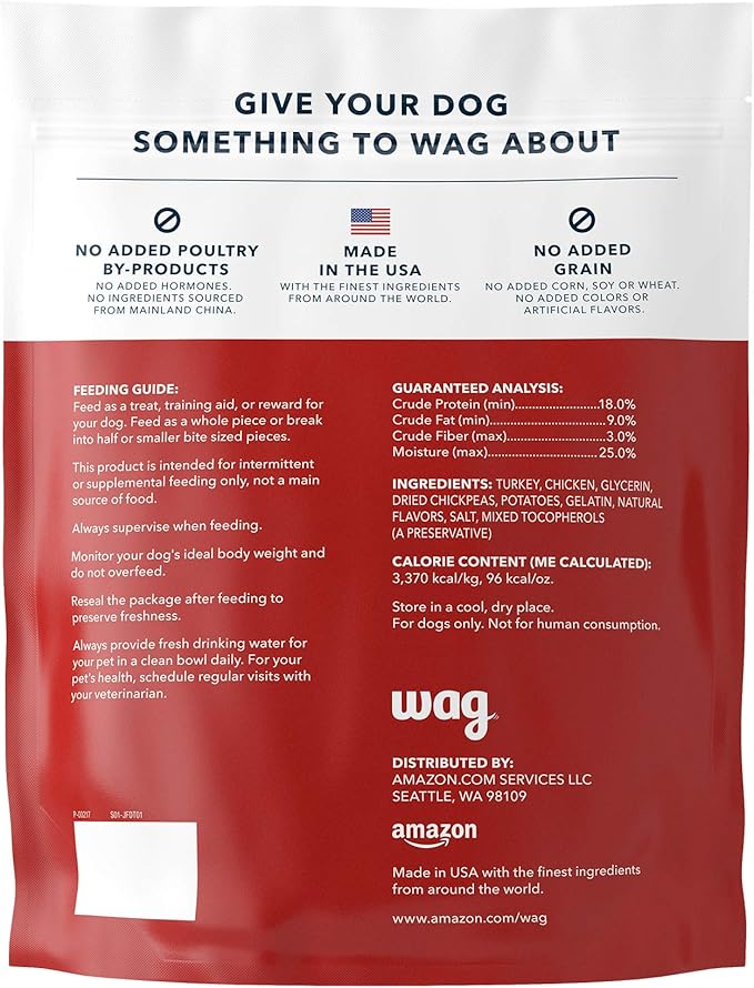 Amazon Brand - Wag Soft & Tender American Jerky Dog Treats – Turkey Recipe (12 oz)