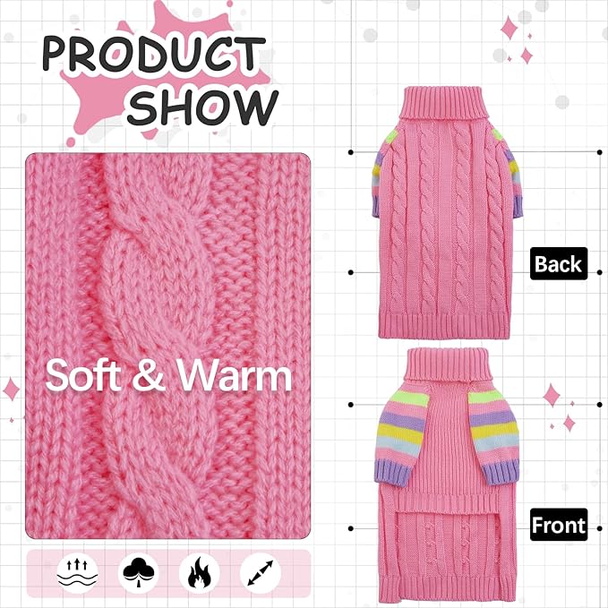 Sweaters for Large Size Dogs Winter, Turtleneck Extra Large Dog Sweater for Dogs Male Female, Thick Warm Christmas Dog Cold Sweater, Sweaters for Doggie Doberman, German Shepard (Pink XXXL)