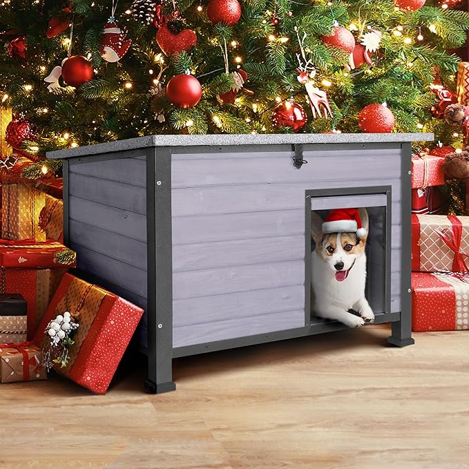 Dog House Outdoor with Prevent Chewing Iron Frame, Cat Houses Removable Floor and Open Roof for Dogs,Cats,Rabbits Animals