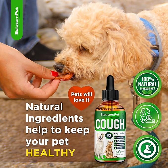 Dog Cough Medicine in Drops – Cat Cough Supplement – Kennel Cough Treatment for Dogs to Help with Sneezing & Runny Nose – Herbal Supplement – 2 Oz