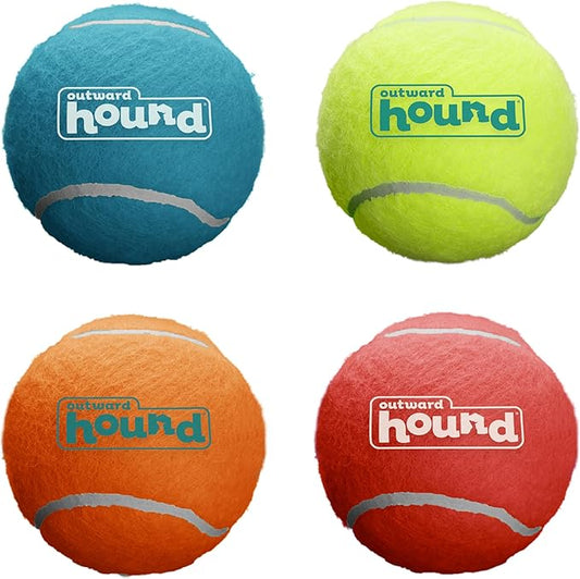 Outward Hound Squeaker Ballz 4-Pack Tennis Ball Dog Toys with Squeaker, Interactive Fetch Play for Pets Under 50 lbs, Training Balls for Indoor & Outdoor Exercise, Medium, 2.5-inch