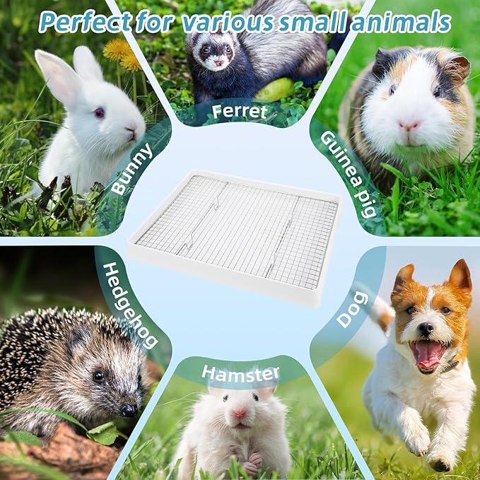 FHTONGE Extra Large Rabbit Litter Box with Large Steel Grid Holes, Bunny Potty Trainer Tray for Cage, Rectangular Rabbit Litter Pan Pet Toilet for Rabbit Guinea Pig Rat Chinchilla Hedgehog Hamster