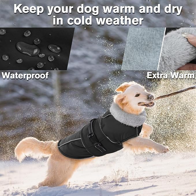 Lelepet Warm Dog Coat Reflective Dog Fleece Vest Waterproof Jacket Windproof Winter Cold Weather Coats with Adjustable Buckle Jackets for Small Dogs, Black, S