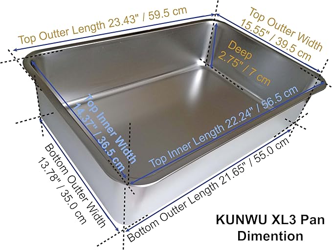 Stainless Steel Pet Litter Box 24"x16"x2.75" for Cat, Dog & Rabbit, Corrosion Resistant Easy Clean No Residue Build Up Never Absorbs Odor Stains Rusts Durable Pan (XL (24"x16"), 2.75" Deep)