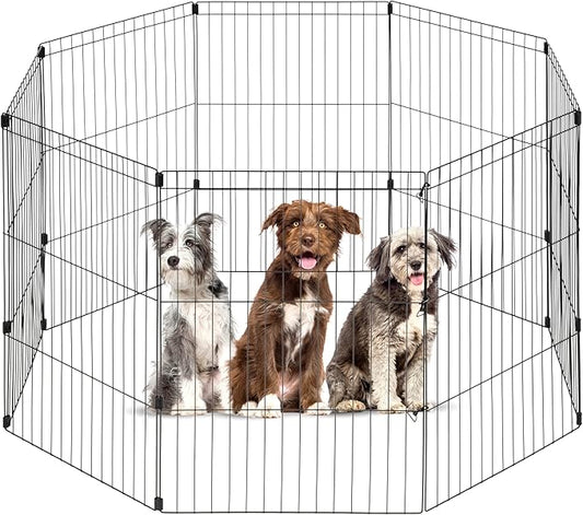 IRIS USA 36" 8-Panel Metal Pet Dog Puppy Playpen, Indoor/Outdoor Dog Fence, 58 x 58 x 36, Foldable, Customizable, Black