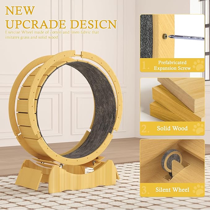 45" Cat Wheel,cat Wheels for Indoor Cats,Noise-Free Pet Fitness Toy，Safety Treadmill with Lock Minimized Gap Design，to Reduce Boredom & Anxiety - Easy Assembly