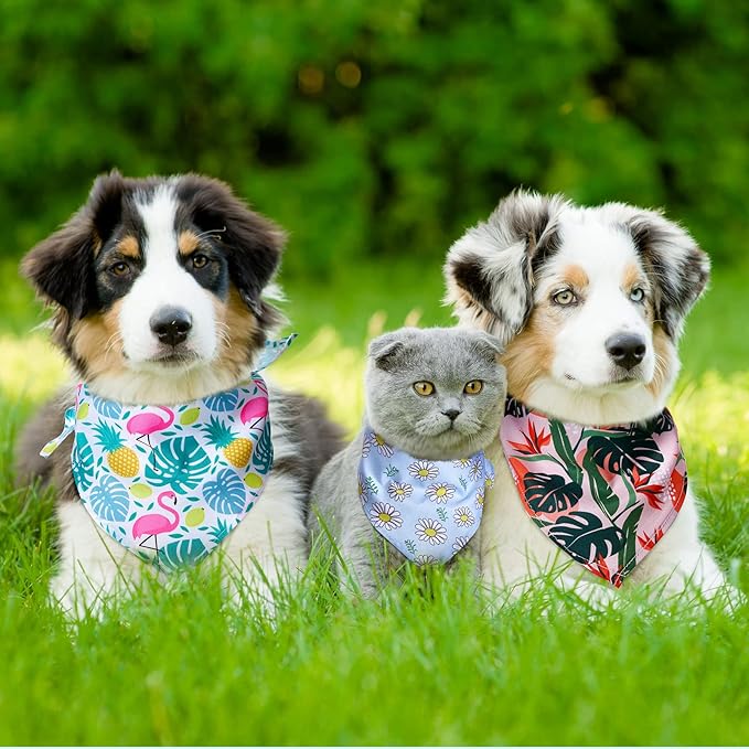 Amylove 120 Pcs Halloween Dog Bandanas Bulk Holiday Triangle Dog Pack Puppy Kerchief Bandana Adjustable Pet Scarf for Pet Cat Costume Accessories Decor(Flower)