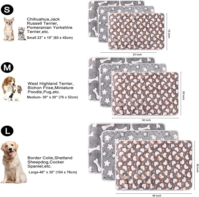 3 Pack Cat and Dog Blanket Soft & Warm Fleece Flanne Pet Blanket, Great Pet Throw Sleep Mat for Puppy Cats Small Medium & Large Dogs Cute Star/Love/Bone(Large 40" x 30")