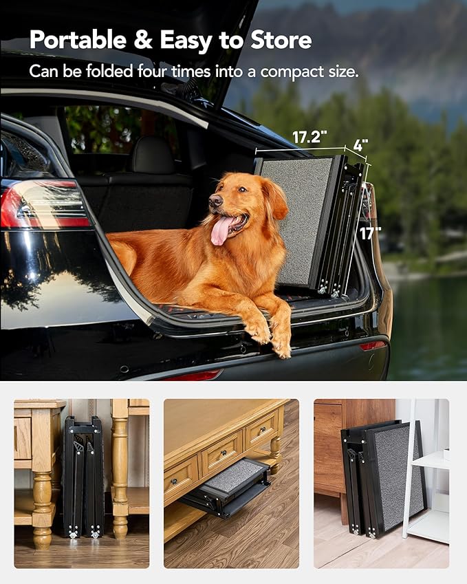 Upgraded Dog Ramp for Car 71'' X-Long & 19.7" Wider Folding Dog Ramps for Large Dogs with Non-Slip Rug Surface Portable Doggy Ramps for SUV Car & Truck, Up to 250 LBS
